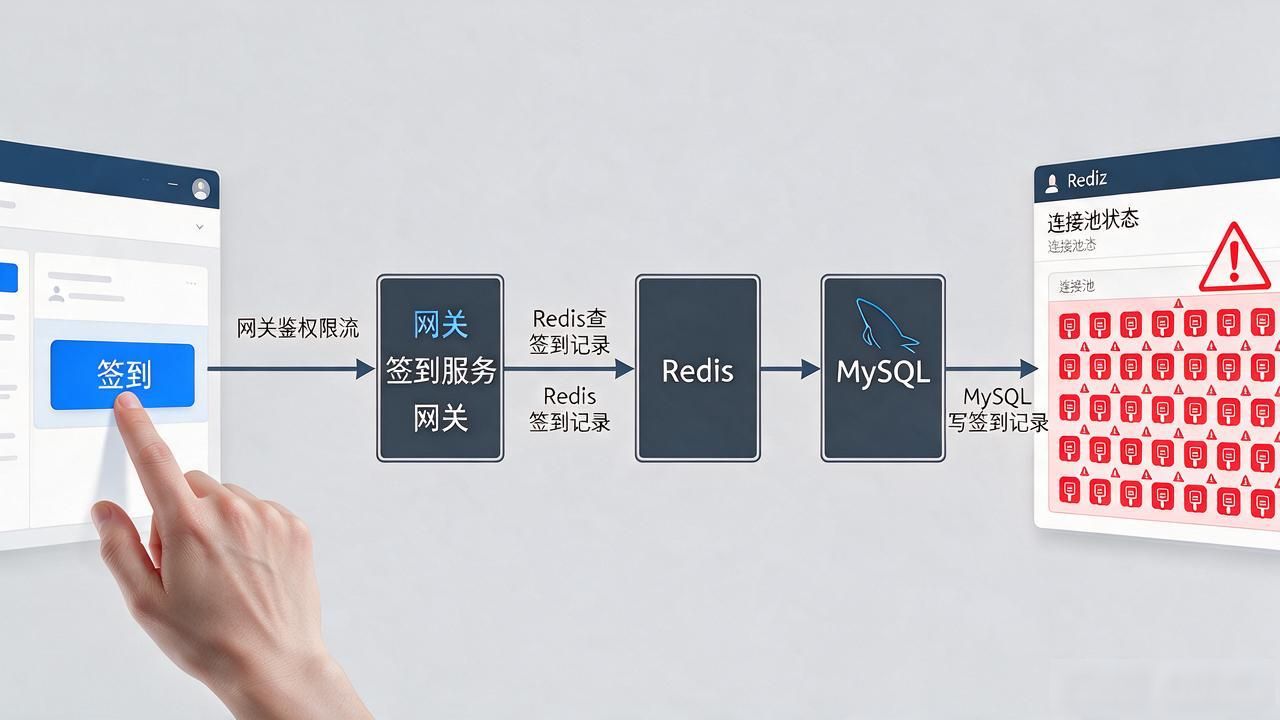 数字货币打卡签到系统连接图_数字货币打卡签连接图_API网关签到服务RedisMySQL调用关系